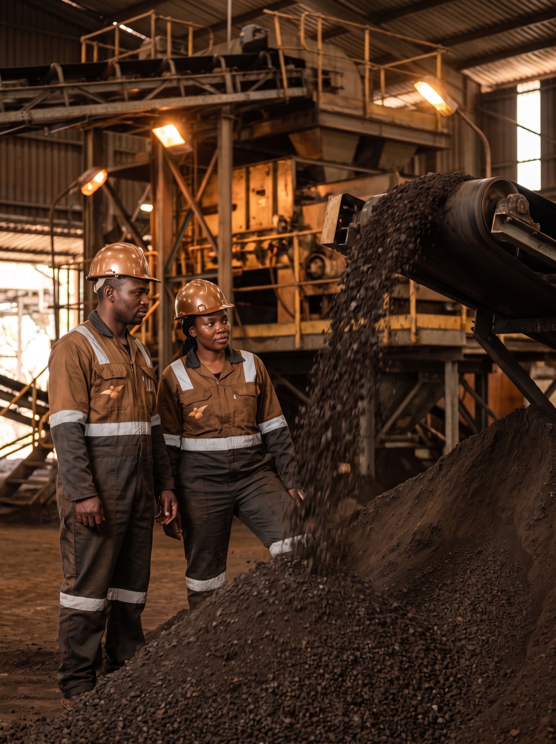 Workers overseeing concentrate at an in-country processing plant